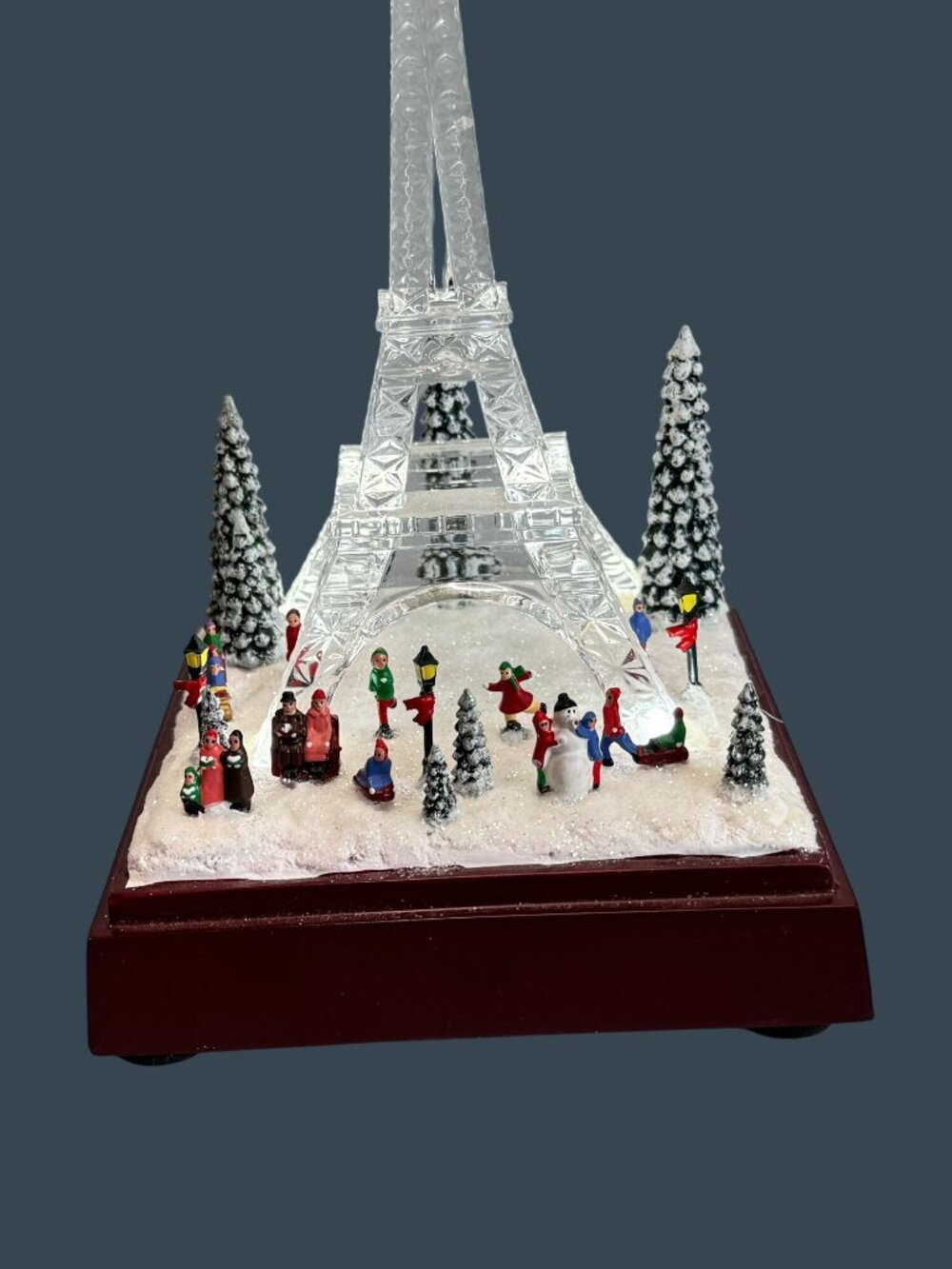 Icy Craft Lighted Winter Eiffel Tower Paris Scene Music Box LED Display 8½" - Picture 8 of 11
